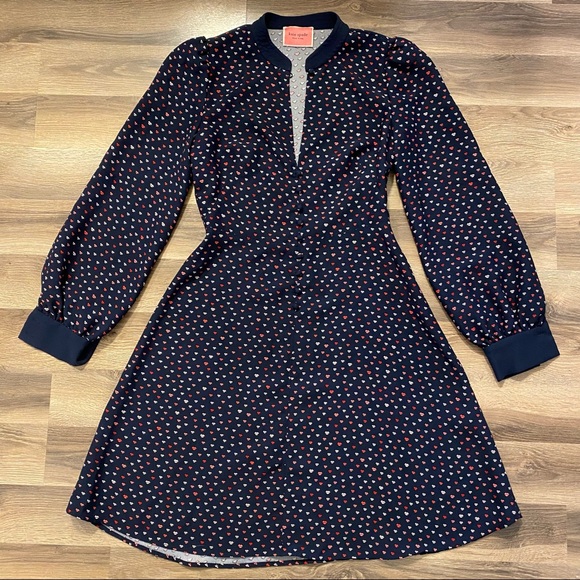 SOLD Kate Spade Navy Long Sleeve Lip Pattern Dress - Picture 6 of 11